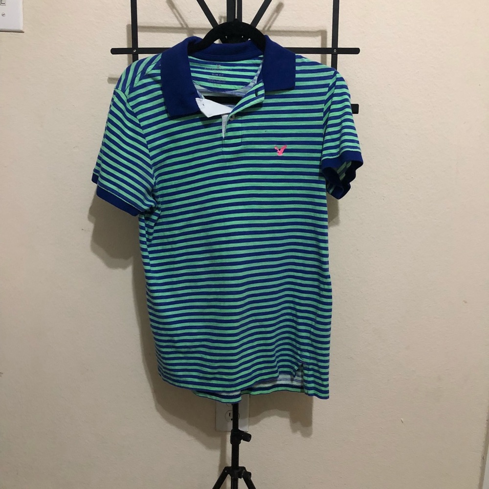 Blue and Green Stripped American Eagle Polo |10|